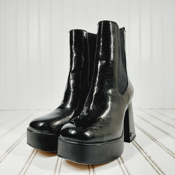 NEW Circus by Sam Edelman Stace Black Patent Chunky Platform Ankle Boots K440 - Picture 2 of 12